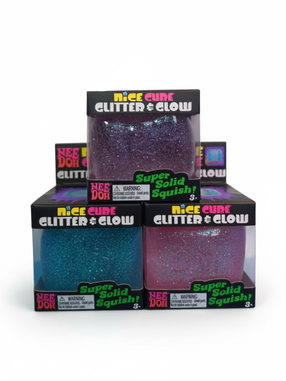 NeeDoh Nice Cube Glitter & Glow Bundle – 3-Piece Sensory Fidget Set